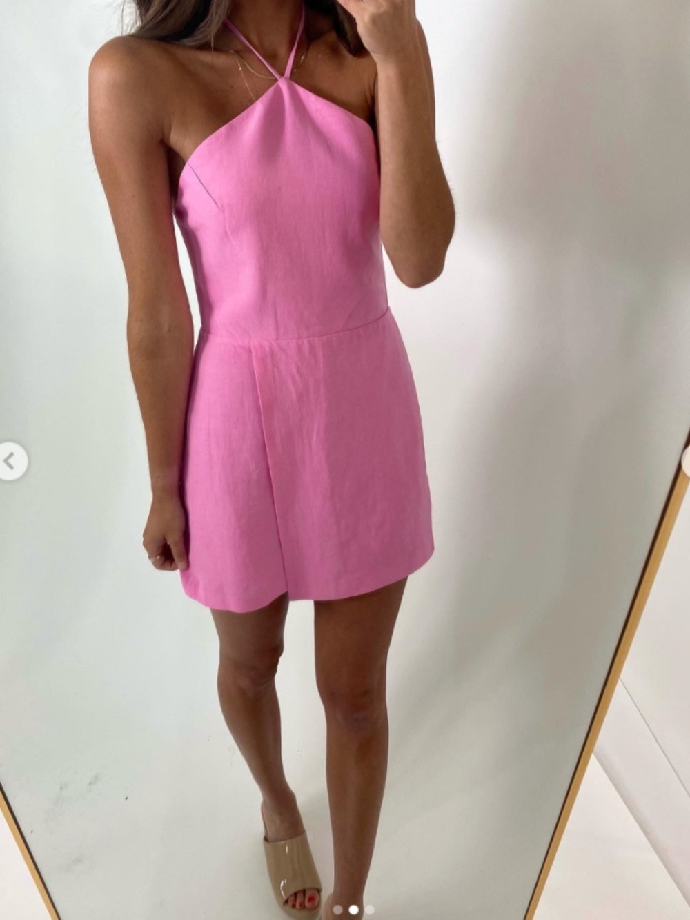 Amanda Uprichard Laurena Pink Halter Romper